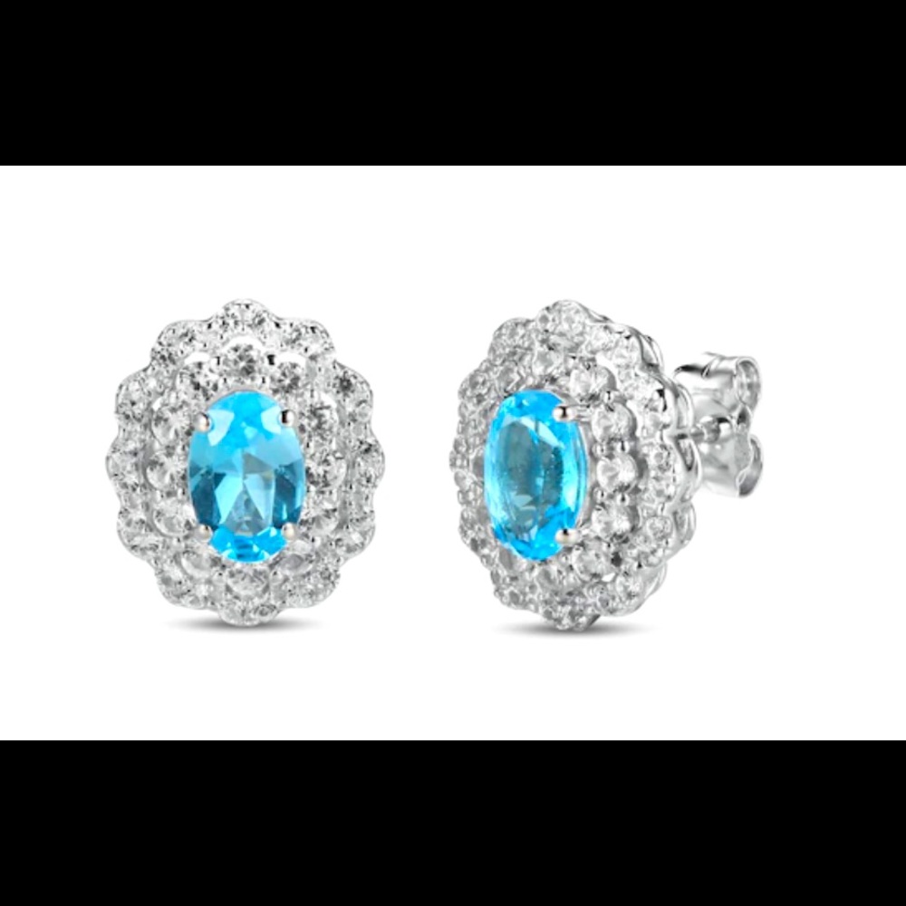Sterling silver, white sapphire, blue topaz